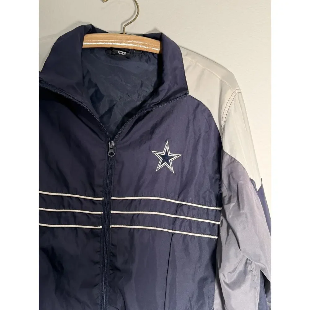 Dallas Cowboys Reebok Windbreaker Jacket Men’s Large Navy Gray NFL Full Zip